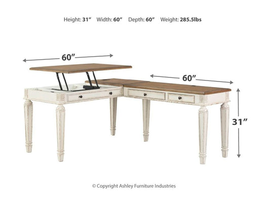 Realyn - L Shaped Desk with Lift Top - White / Brown
