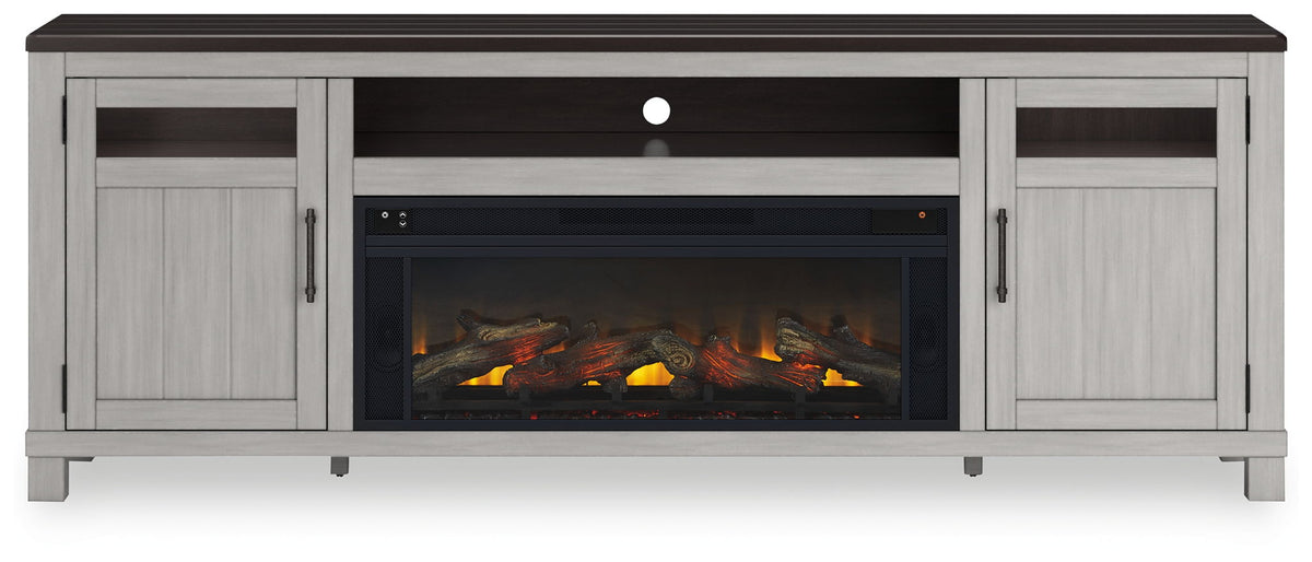 Darborn - 88" TV Stand With Electric Infrared Fireplace Insert - Gray / Brown