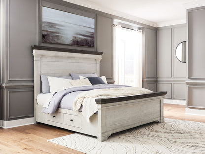 Havalance - King Panel Storage Bed - White / Gray
