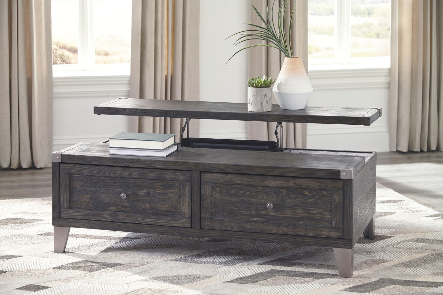 Todoe - Lift Top Cocktail Table - Dark Gray