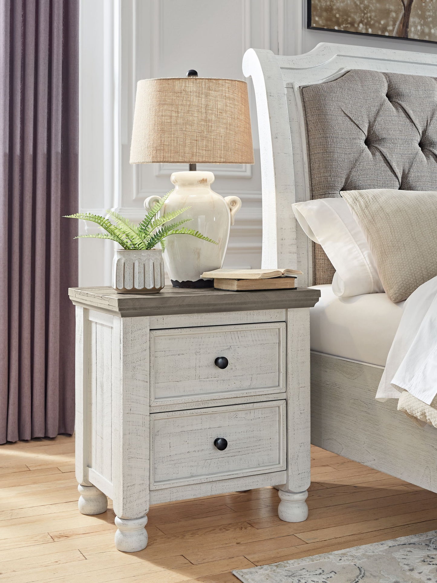 Havalance - Two Drawer Night Stand - White / Gray
