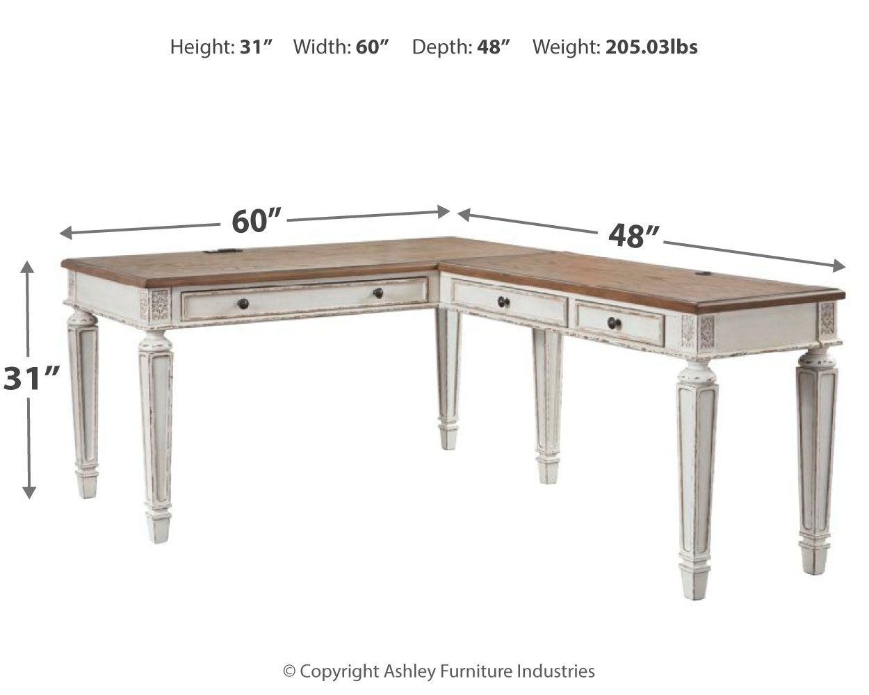 Realyn - Home Office L Shaped Desk - White / Brown