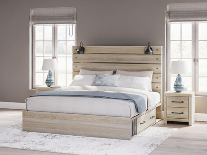 Senbry - King Panel Bed With Side Storage - Tan